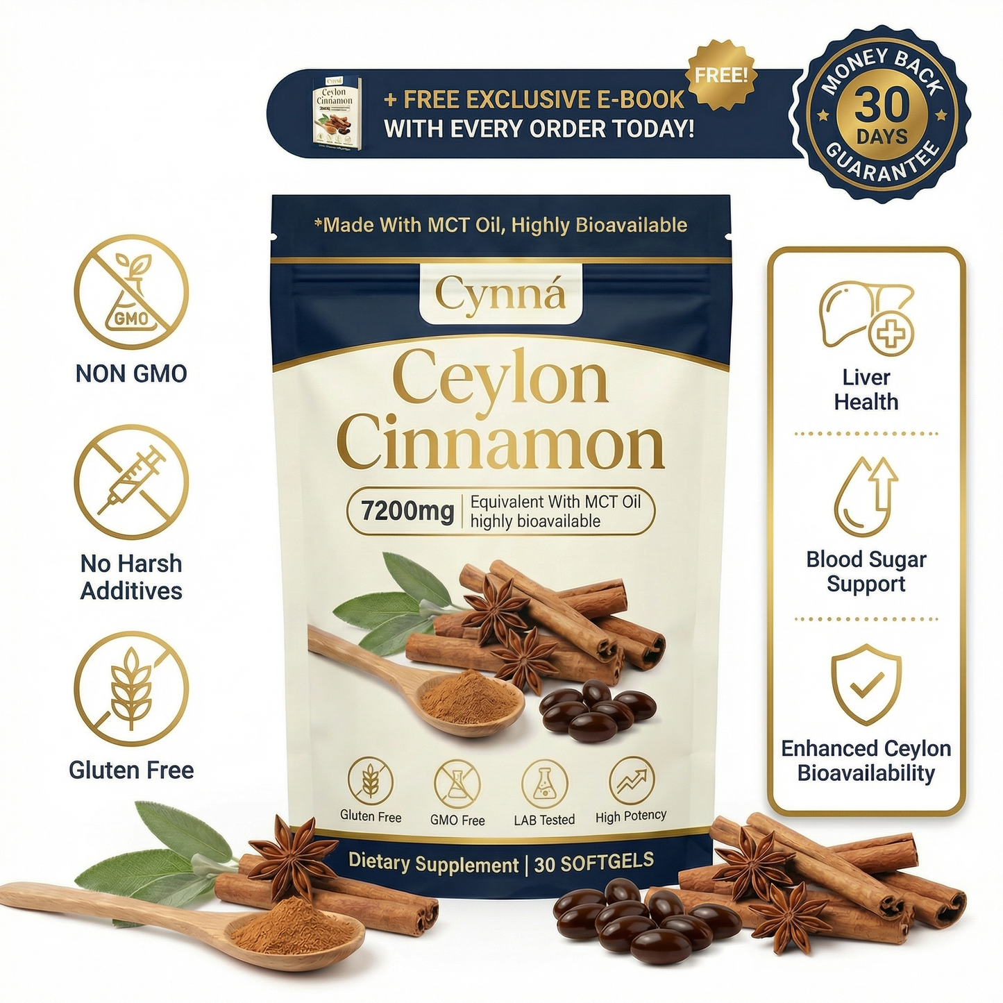 Cannelle de Ceylan 7200 mg équivalent avec huile MCT